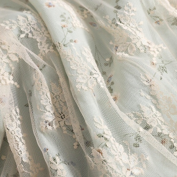 Dress Floral lace combo puff sleeve elegant womens green ruffle - Picture 14 of 16